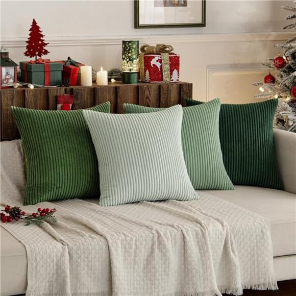 Boho Farmhouse Sage Green Throw Pillow Covers 18x18 Inch Set of 4 - Picture 2 of 7